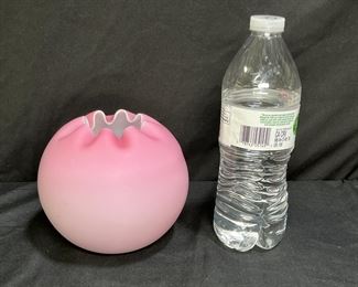 Large Fenton Pink Satin Rose Bowl