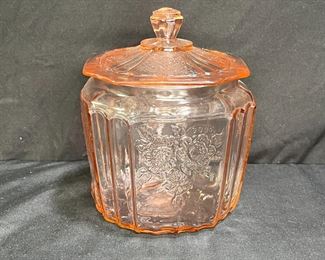 Pink Mayfair Open Rose Depression Biscuit Jar