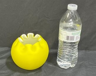 Vintage Fenton Yellow Cased Satin Rose Boal