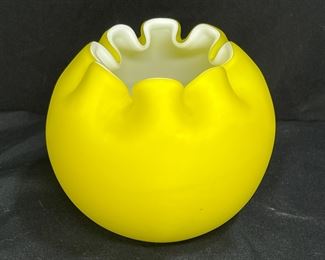 Vintage Fenton Yellow Cased Satin Rose Boal