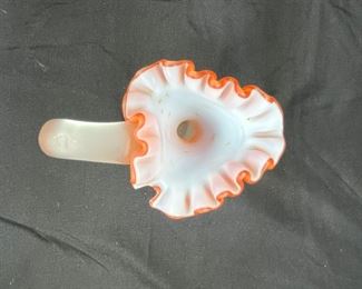 Antique Mt Washington Satin Peach Ruffled Bud Vase