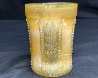 Vtg Joe St. Clair Amber Slag Beaded Holly Tumbler