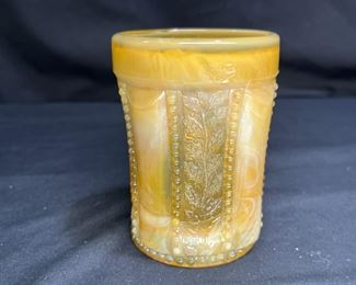 Vtg Joe St. Clair Amber Slag Beaded Holly Tumbler