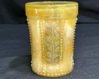 Vtg Joe St. Clair Amber Slag Beaded Holly Tumbler