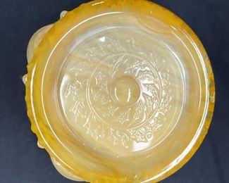 Vtg Joe St. Clair Amber Slag Beaded Holly Tumbler