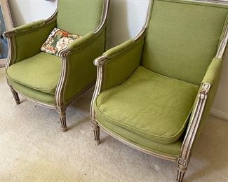 Pair of gorgeous French green linen chair 