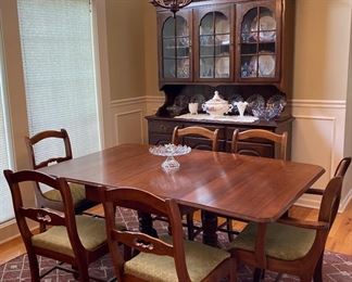 Dining Table • Ethan Allen Georgian China Cabinet Buffet Hutch (approximately 54” across, 20” deep & about 79” tall).