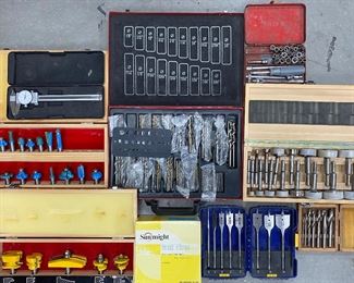 Vintage Snap-On Tools • Irwin Speedbor 8-Piece Spade Bit Set • Carb-Tech Kitchen Door & Drawer Router Bit Set • Forstner Drill Bit Set • Sunmight Gold Discs • Stainless Hardened Steel Dial Caliper • Carbide Baidets Router Bit Set