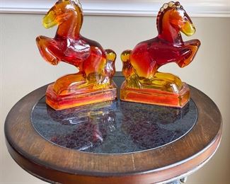 Mid Century Amberina LE Smith Horse Bookends