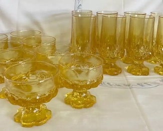 Tiffin Madeira Cornsilk Franciscan Yellow 6.5” Tea Glasses & 3.5” Sherbert