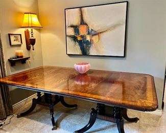 Scully & Scully Inlaid Dining room Table 7' table  with 24" 24 inch leaf makes the table over 9 feet long. Current cost for this table is  $25,575.00  dollars, See ad in next photo,  Selling price $1850 OBO Includes lwaf not shown in this photo