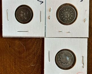 1869 Three Cent Nickel, and Shield Nickels