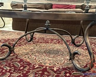 Contemporary Wrought Iron Base with Oval Glass Topped Coffee Table