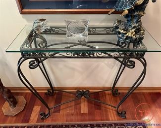 Wrought Iron Base with Glass Top Sofa Table