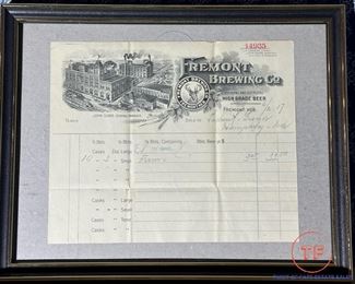 1917 FREMONT BREWING CO Original Bill of Sale