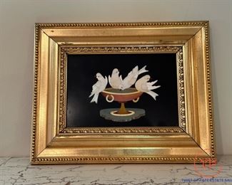 Doves of Pliny Stone Mosaic Inlay on Slate