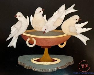 Doves of Pliny Stone Mosaic Inlay on Slate