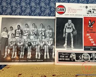 1956 - 1957 ST LOUIS HAWKS Signed Team Print with Original Official Program