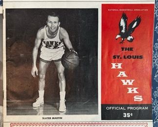 1956 - 1957 ST LOUIS HAWKS Signed Team Print with Original Official Program