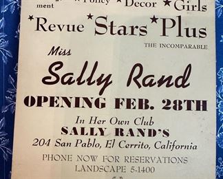 Signed SALLY RAND Advertising Card