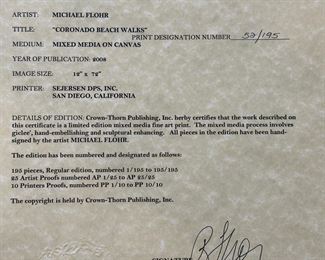 Limited Edition Signed Mixed Media on Canvas “Coronado Beach Walks” by MICHAEL FLOHR