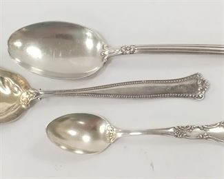 1900'S EAGLE STERLING CO DEMITASSE SPOON
5.75" SERVING SPOON
TOWLE STERLING TEASPOON, NOTE TIP IS DAMAGED

1.74 TROY OUNCES 
ESTIMATE $39.67