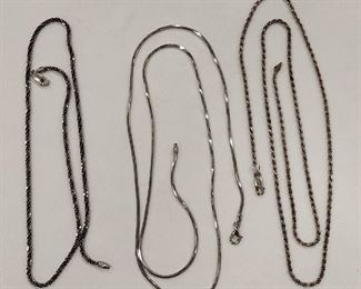 THREE HIGH QUALITY STERLING SILVER CHAIN NECKLACES.  ALL HEAVY AND NICELY MADE.  WEIGHT 40 GRAMS