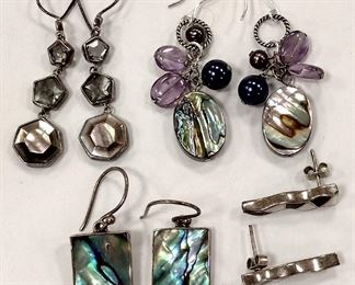 FOUR PAIRS OF STERLING & MOTHER OF PEARL EARRINGS