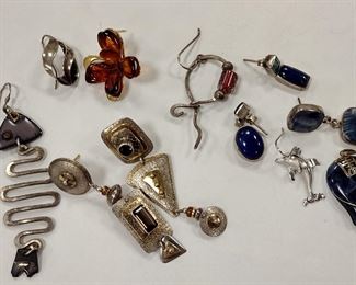 SINGLE STERLING EARRINGS, SOME WITH STONES