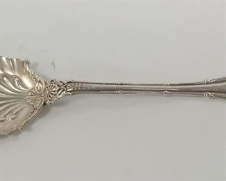 WHITING STERLING SILVER SERVING SPOON.  MONOGRAMMED ON HANDLE. 5 5/8" LONG.  24.8 GRAMS