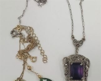 DECO PENDANT WITH PURPLE STONE,  FACETED AVENTURINE PENDANT, SMALL (1/2") PENDANT ENCRUSTED WITH FACETED BLUE STONES