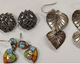 STERLING EARRINGS: ALAN K MILLEFIORI AND FOUR OTHER PAIRS