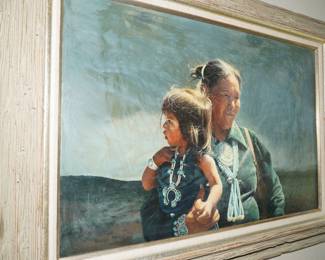 "Navajo Mother & Child" Original Painting by George Molnar with Provenance