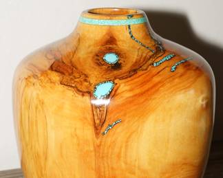 Spalted Aspen & inlaid turquoise bowl by Jimmy Cook