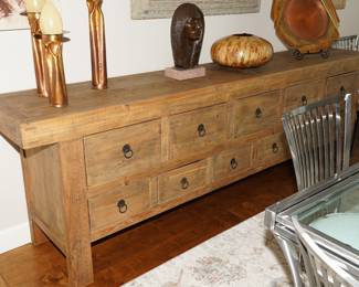 Distressed 9 drawer hall table console