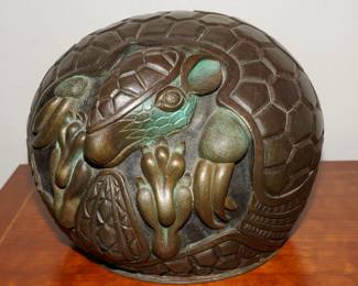 Armadillo bronze by Adam Binder, I believe.  The hallmark is difficult to read, but research shows it's most likely the work of Adam Binder. This piece is about 15" in diameter. 