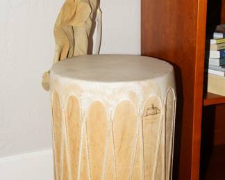 Rawhide & wood drum with attached flute