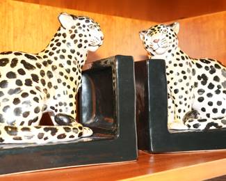 Pair of Italian ceramic cheetah bookends