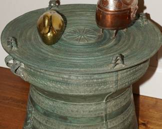 Vintage Burmese bronze rain drum table