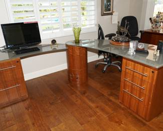 Tempered glass L shaped computer desk