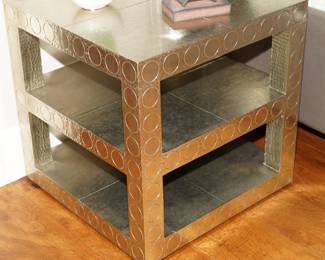 Contemporary silver lame three tier nightstands x 2
