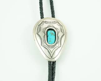 Thomas Nez sterling & turquoise bolo tie