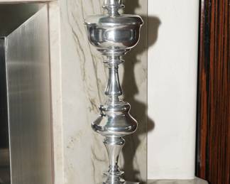 Tall signed Pewter candle holder