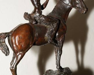 Indian on Horse bronze by Rich Myer.  Full disclosure-this bronze is supposed to have an eagle between the Indians arms but the eagle needs to be repaired.  We do have the eagle though-see it by the back part of the bronze? 