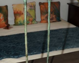 Forged iron turtle & bird candle holders-pair