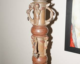 Figural & floral terracotta candle holder-from Mexico.  