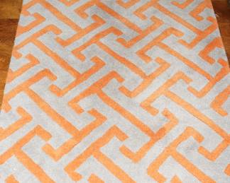Orange & gray geometric wool floor rug x 2