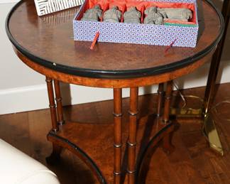 Burled walnut trigon end table