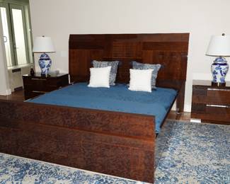 There is an entire inlaid bed room suite; including two nightstands, king size bed frame, and two dressers available by ALF Group Italian Design.  These pieces are being sold separately.