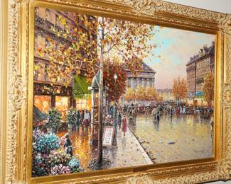 Original oil painting with gorgeous gold tone frame.  Signed Peter W. 